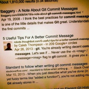screen capture of google search results on the words "git commit messages"
