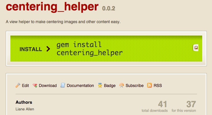 screen shot of https://rubygems.org/gems/centering_helper
