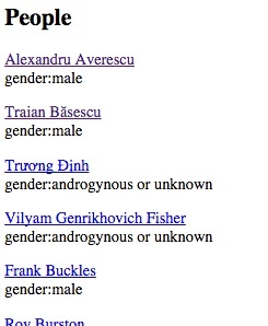 Screen Cap of Names and Genders extracted from Wikipedia